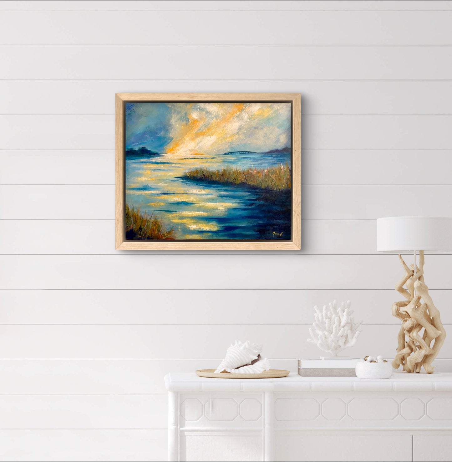 "Sunrise over the Bay" original acrylic and oil painting on canvas
