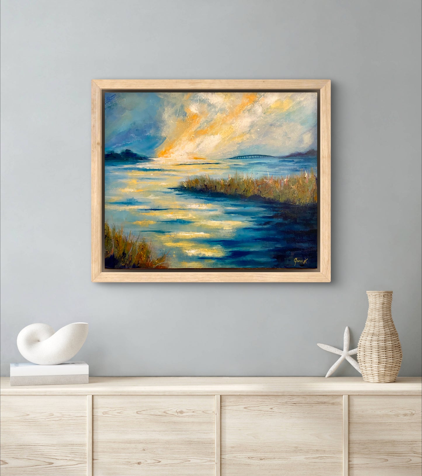 "Sunrise over the Bay" original acrylic and oil painting on canvas
