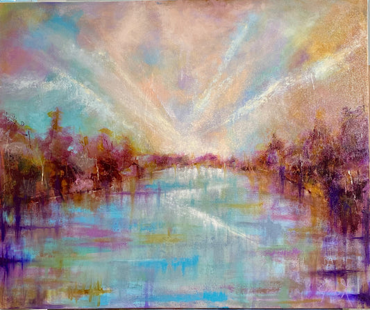 "Jordan River Sunset" original acrylic and oil painting on canvas