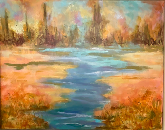 "Lazy River" original acrylic and oil painting on canvas